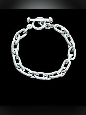 Vintage 40g Sterling Silver 925 Heavy Cable Link Toggle Clasp Bracelet 7.5 in